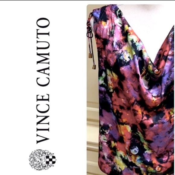 Vince Camuto Sleeveless Abstract Print Cowl Neck Tank Top Tie Shoulder Details - Picture 2 of 11